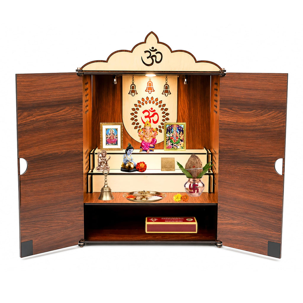 SOLOBOLO Mandir for Home Big Size with Door | Pooja Mandir with Storage | Wooden Temple with | Door Temple | Step Design for Clear Darshan | Home Temple Pooja Cupboard |Big Size Approx. 2 feet