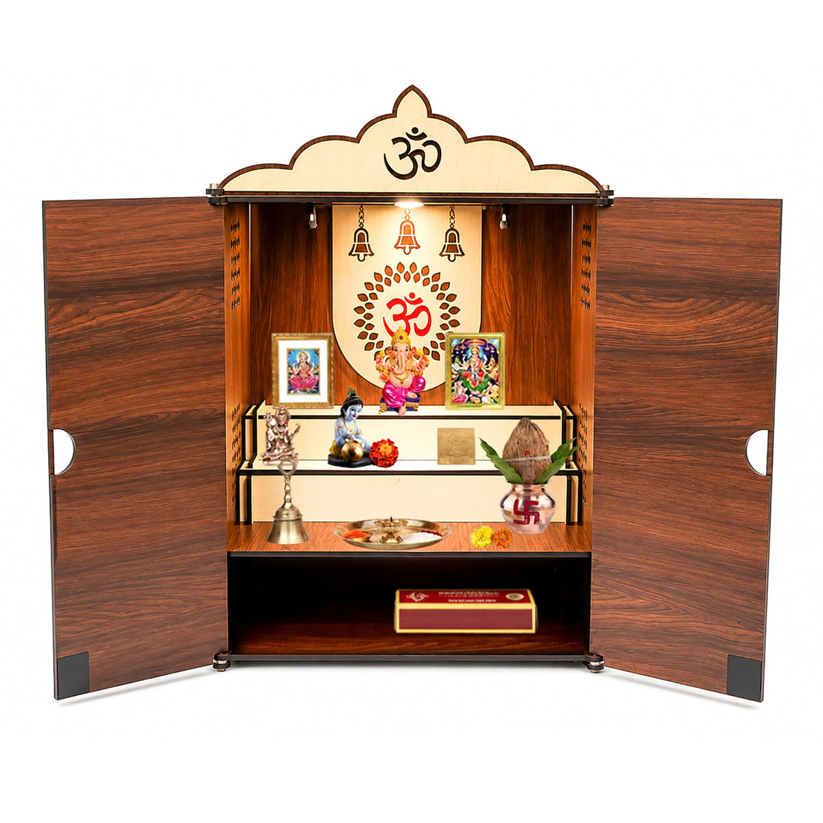 SOLOBOLO Mandir for Home Big Size with Door | Pooja Mandir with Storage | Wooden Temple with | Door Temple | Step Design for Clear Darshan | Home Temple Pooja Cupboard |Big Size Approx. 2 feet