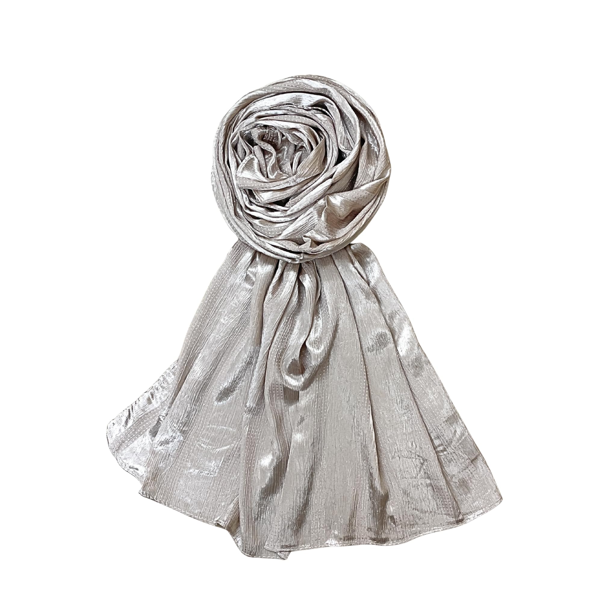 FAHABO Scarf Woman Premium Self-Woven Satin Silk Scarves | Hijab Scarf | Headscarf | Neck Scarf | Stoles | Wraps (Maritime Beige)