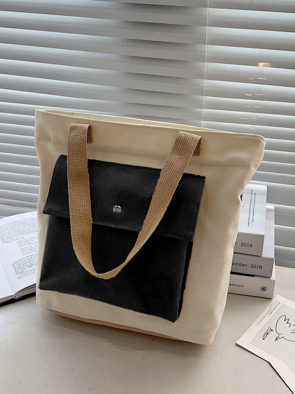 GLOWIC Large Canvas Tote Bags for Women with Zipper | Shopping Bag for Grocery, Travel, Beach | Shoulder Handbags for Women, College Bags for Girls Stylish Trendy(WBAG-34)