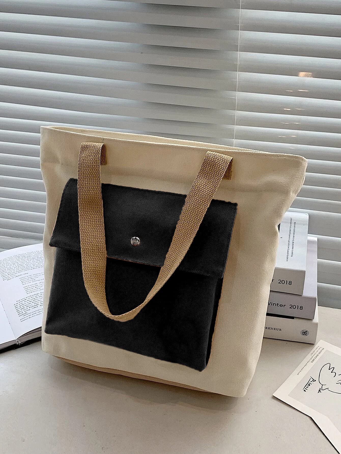 GLOWIC Large Canvas Tote Bags for Women with Zipper | Shopping Bag for Grocery, Travel, Beach | Shoulder Handbags for Women, College Bags for Girls Stylish Trendy(WBAG-34)