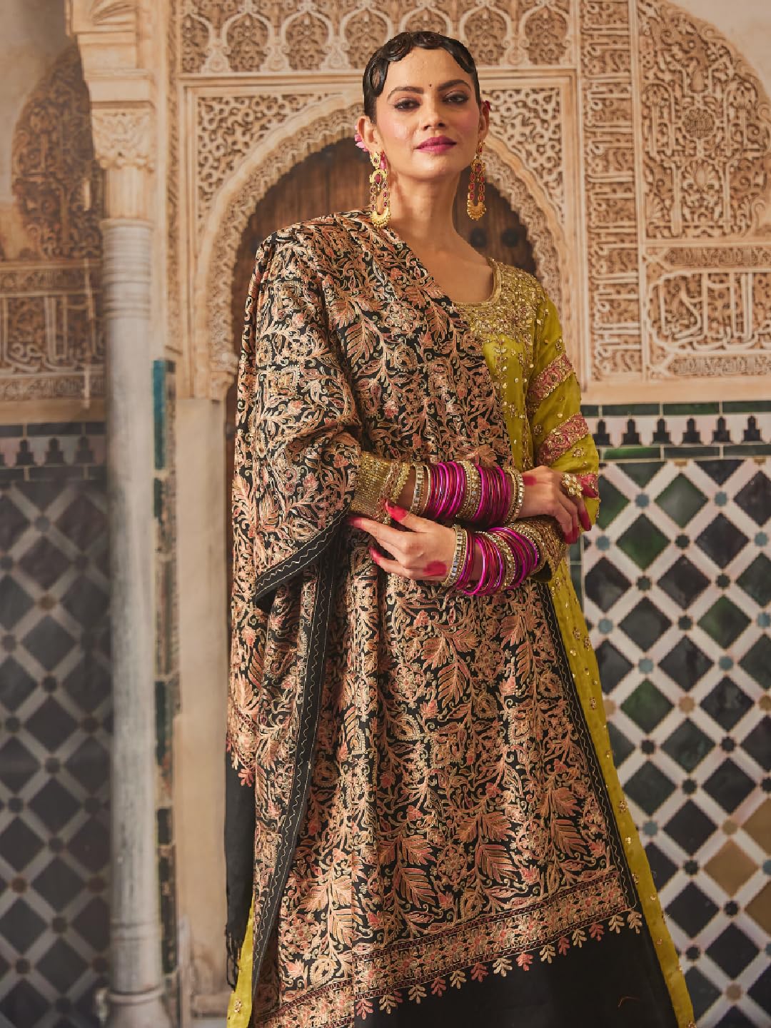 Pashmoda Women Aangan Wool Blend Nalki Embroidered Stole, Shawl and Wrap, Luxury Pashmina Evening Wrap (Size: 71X203 CM)