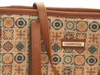 Carrylux Vintage Tile Print Jute Tote Bag for Women