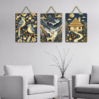 Artvibes Nature Theme Decoration Wooden Wall Hanger for Home Decor | Living Room | Office | Wall Art Painting For Hall | Graphic Artwork | Wall Art Print | Unique Gift Items (WH_96111N), Set of 3