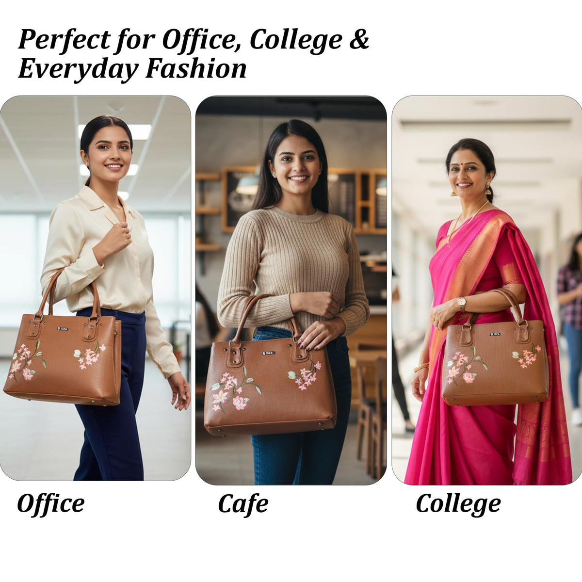 Siza Women Handbag for Office Use, Tote Bag for Women, Stylish Marron Shoulder Bag with Zipper, Multi Compartment Daily Use & Travel Handbag