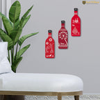 Artvibes Tribal Warli Art Decor Bottle shaped Wooden Wall Hanging | Living Room | Office | Cafe | Handcrafted Art | Wall Accent | Art Painting | Artworks Hangings | Gift Items (WH_9526N), Set of 3