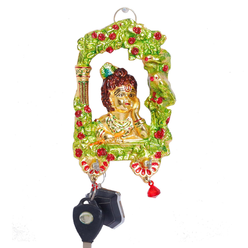 KridayKraft Metal Ganesha ji Key Holder with Meena Work Decorative for Wall | Ganesh Statue/Religious | Idol/Wall Hanging (Krishna Keyholder)