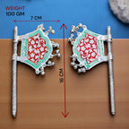 Traditional God Fan, Silver-Plated Metal with Red and Green Enamel Work,Metal Hand Fan for God Idol Pankhi with Mennakari