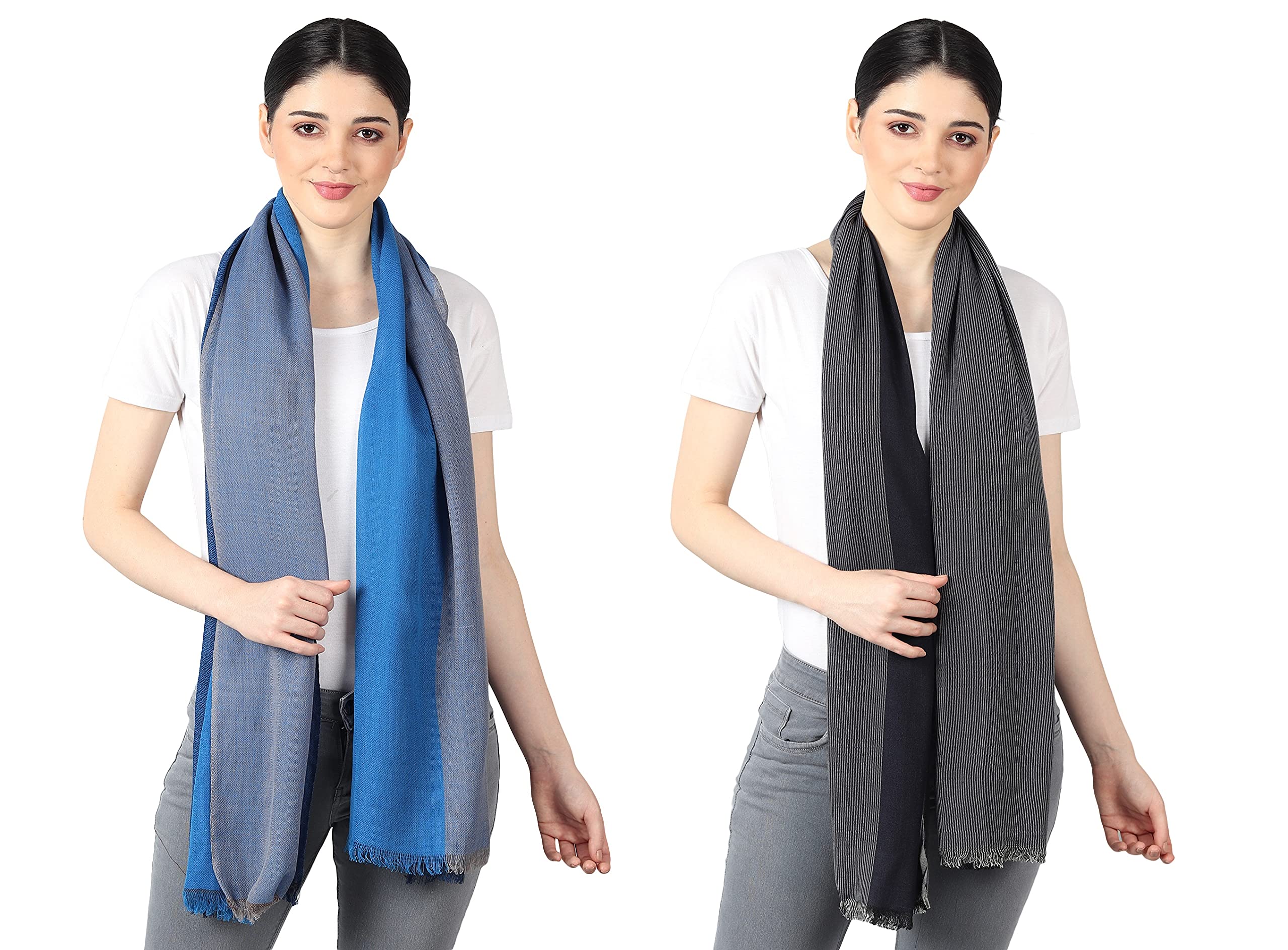 Flyer Women's stole/scarf Colour- Sky Blue & Grey AND Black & Grey soft viscose ethnic scarves pack of 2 ST-06-ST-07