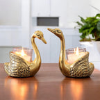 KridayKraft Aluminium Pair of Swans for Good Luck and Love | Candle Holder for Home Decor Tabletop | Showpiece for Gifting Anniversary Valentine's Day (Votive Candle Holders)