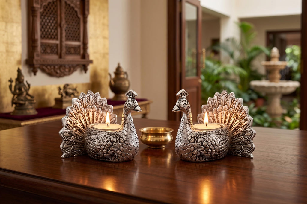 KridayKraft Designed with a Versatile Central Cavity, This Peacock Serves as a Stunning tealight Candle Holder, a mini Indoor Planter, a Unique Pen Stand, or a Sophisticated Vanity Organizer.