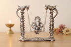 KridayKraft Aluminium Lord Ganesha on Parrot Jhula Idol | Silver Oxidized Finish Decorative Showpiece for Home Decor, Temple, Living Room, Office & Festive Gifting.