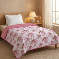 HUESLAND Reversible AC Quilt Blanket Single Bed | 100% Cotton Quilted Shell, Super Soft 120 GSM Microfibre Wadding | Lightweight Comforter for All Weather Use | 55 x 88 inches, Blushing Blooms Kafalo
