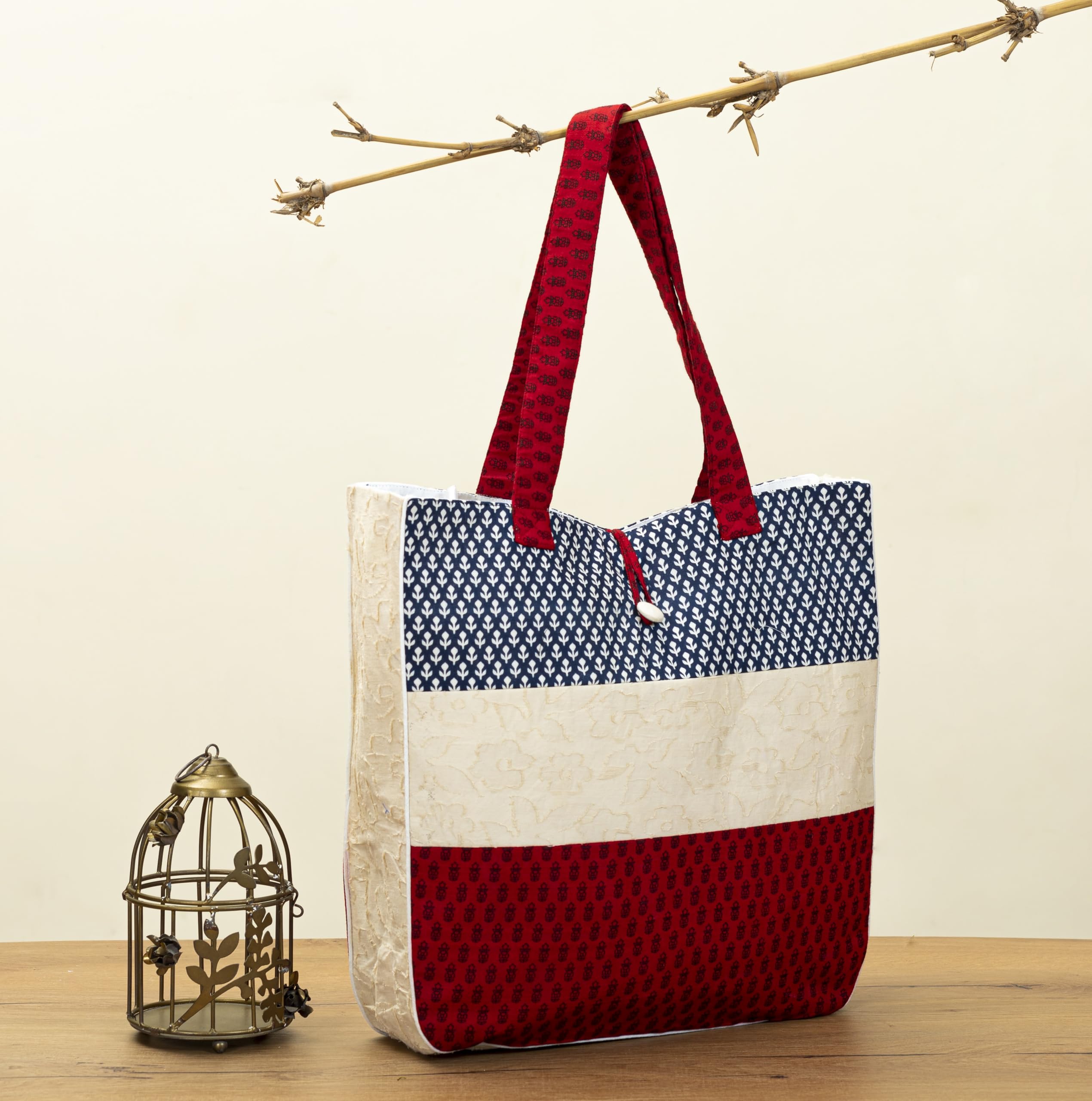 Shop Karishma Women's Reusable Shopping/Grocery Classic Tote Bag With Pocket Shoulder Cotton Handbag Travel Bag Multi-Purpose (Blue Red)