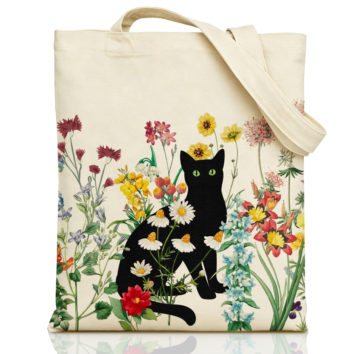 bmuvghi Black Cat Canvas Tote Bag, Birthday Cat Gift Bag with Zipper Pocket