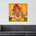 VIBECRAFTS 3 Pieces Shree Ganesh Ji Canvas Wall Painting Fitted With Wooden Frame For Home | Office | Living Room | Gifts (PTVC3Pcs1_9559)