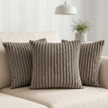 Yellow Weaves Pencil-Stripe Fur Cushion Covers | Soft Polyester | Decorative Sofa & Throw Pillow Covers | 16x16 Inches, Pack of 3 (Mouse)