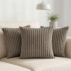 Yellow Weaves Pencil-Stripe Fur Cushion Covers | Soft Polyester | Decorative Sofa & Throw Pillow Covers | 16x16 Inches, Pack of 3 (Mouse)