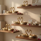 BEHOMA Metal Pair of Love Swans with 2 Tea Lights, Golden - Pack of 5