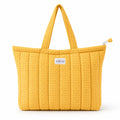 HOUSE OF ORLO Women's Cotton Quilted Aesthetic Tote Bags, Waffle Weave Handmade with Zipper & Double Handles for Women & Girls, Daily Use Handbags for College/Travel/Work (Mustard-Yellow)