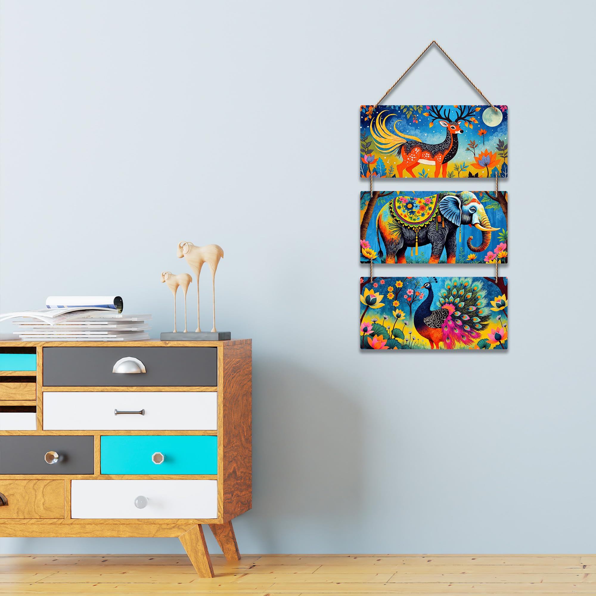 Artvibes Indian Animal Folk Art Decorative Wall Hanging Ornaments | Living Room | Office | Cafe | Painting Wall Decor | Aesthetic Wooden Decor | Handcrafted Art | Unique Gift Items (WH_9419N)