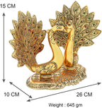 Prince Home Decor & Gifts Metal Handcrafted Pair of Kissing Duck Metal Decorative Showpiece Peacock Pair Decorative Showpiece(Aluminium, Gold)