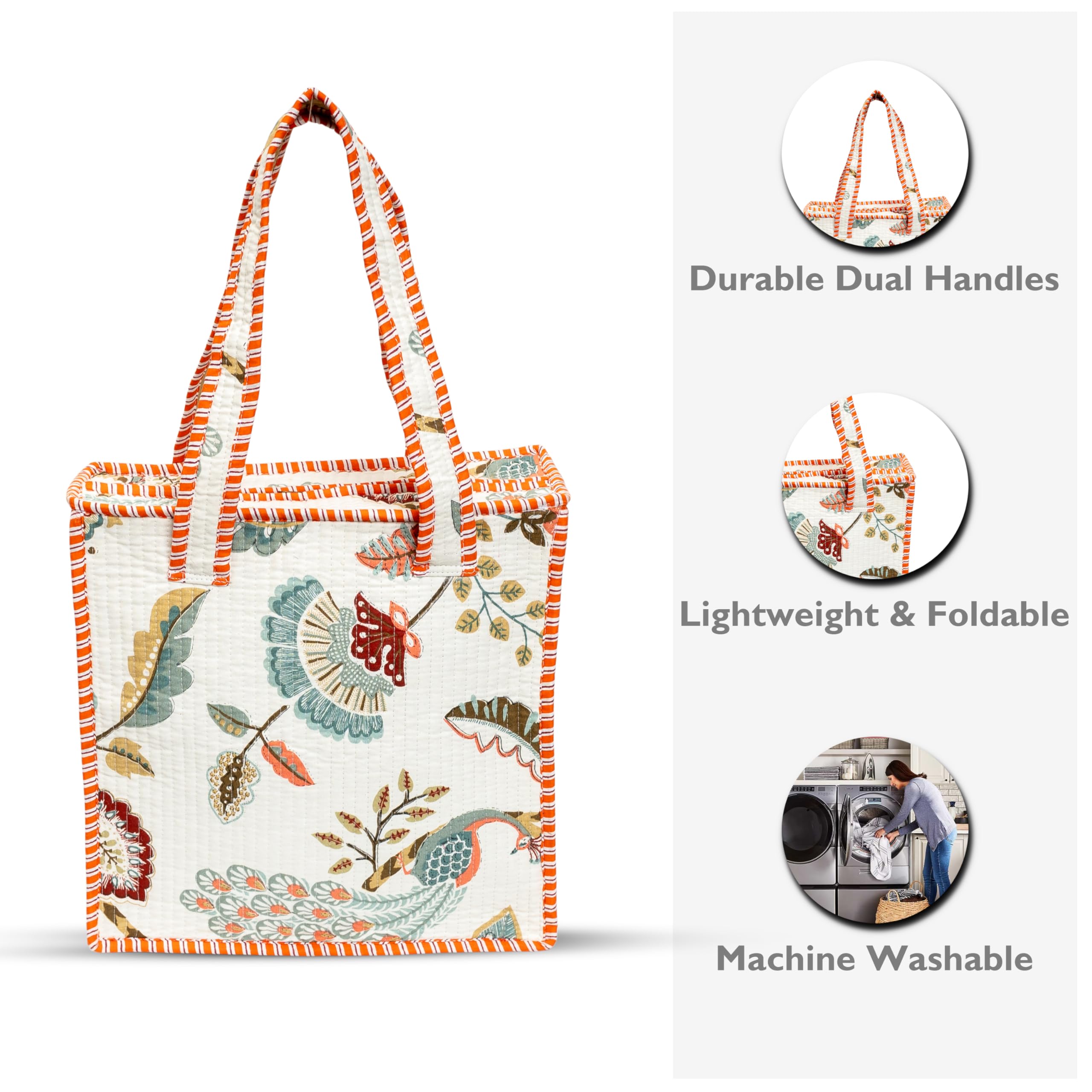 Cotton Quilted Tote Bag for Women | Lightweight Reusable Shoulder Handbag | Durable Eco-Friendly Shopping Bag | Large Capacity Travel, Office & Daily Use Carry Bag | Stylish Utility Tote (White)