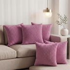 Yellow Weaves Pencil-Stripe Fur Cushion Covers | Soft Polyester | Decorative Sofa & Throw Pillow Covers | 16x16 Inches, Pack of 5 (Purple)