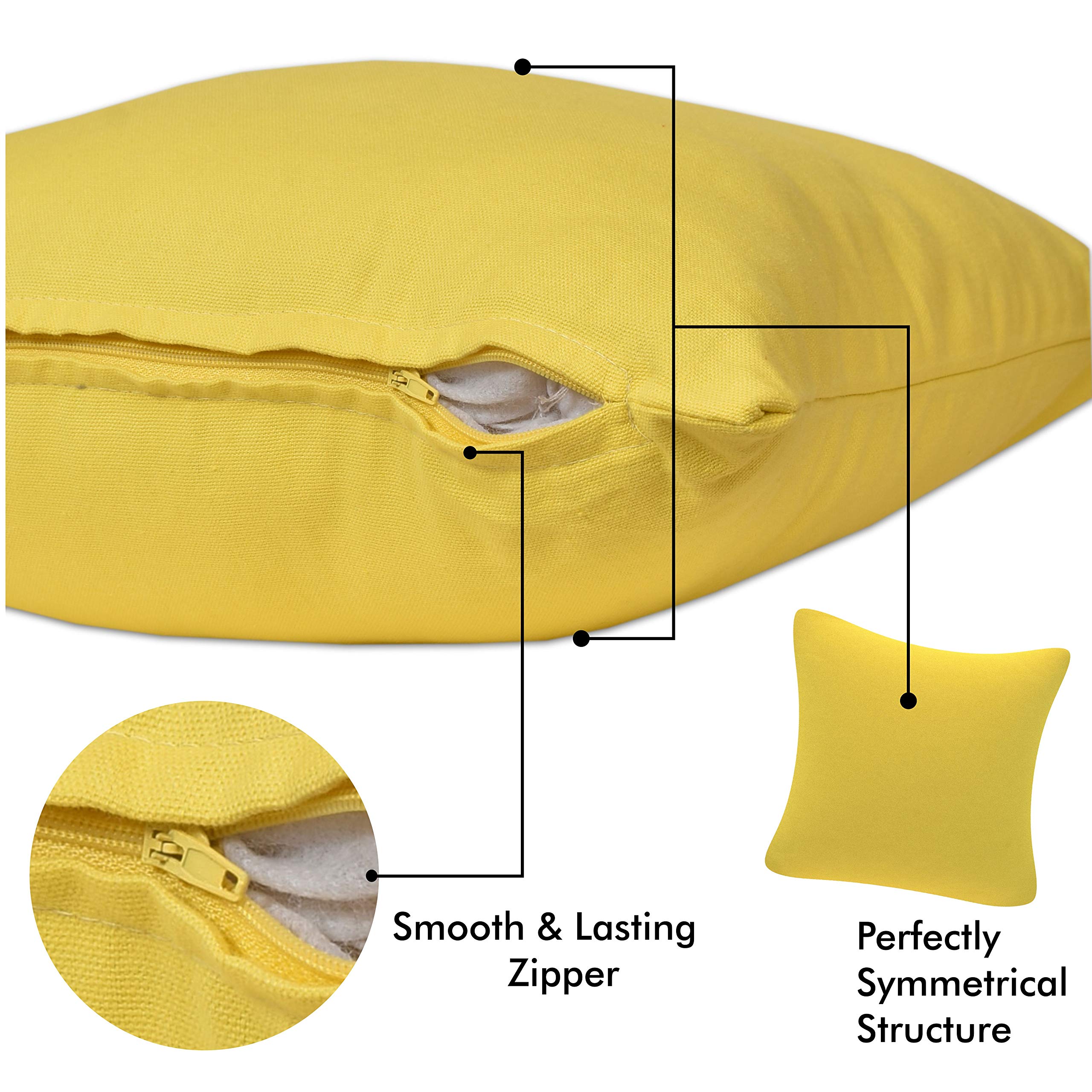 Yellow Weaves Cotton 250 TC Canvas Decorative Cushion Covers, (24 X 24 Inches), Set Of 5, Yellow