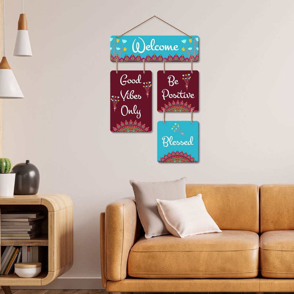 Artvibes Be Positive Blessed Welcome Wooden Wall Hanger for Gateway | Quotes Decor Item | Door Quotes Hanging | Wall Poster | Modern Decor Items | Gift Items for Home Decor | Wall Accent (WH_6509N)