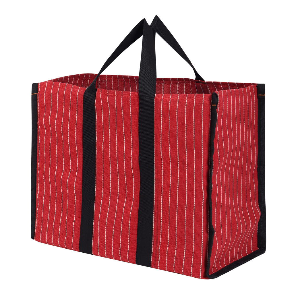 DOUBLE R BAGS Big Eco Cotton Canvas Shopping Bag | Red Jhola Bag for Milk, Grocery, Fruits & Vegetables | Reinforced Handles | 43×21×35.5 cm | 1 Compartment Kitchen Essential (Pack of 1)
