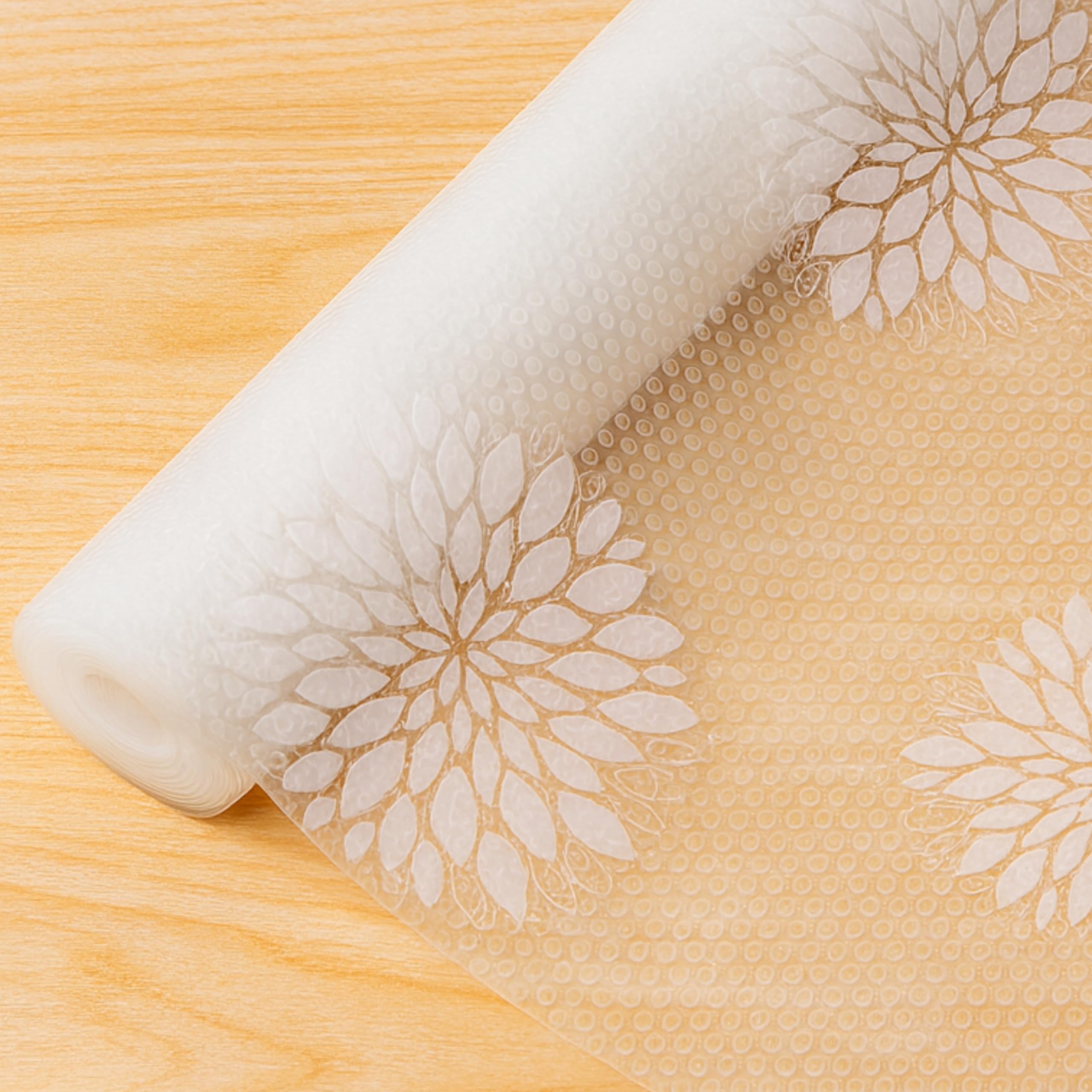 RATAVA Waterproof White Flower Shape Kitchen Drawer Liner for Kitchen, Fridge, Cabinet, Cupboard & Table Protection | Washable, Reusable, Anti-Slip Mat, Kitchen Drawer mat, Table mat 1PC (45x300cm) Kafalo
