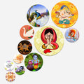 Artvibes Bal Ganesha & Little Krishna Round Shape MDF Wooden Wall Decor Items | Religious Decor | Graphic Artwork | Aesthetic Wooden Decor | Ethnic Wall Decor | Unique Gift Items (WPS_120N), Set of 11