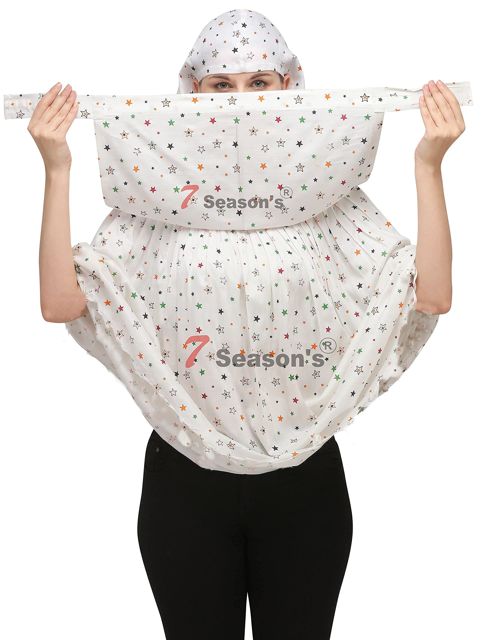 7 season's Cotton Long Scarf Cum Mask Universal Size Usable for vehicle Driver for sunlight UV protection White Printed Design For Girl & Women (star)
