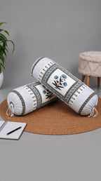 BLOCKS OF INDIA Cotton Hand Block Printed Bolster Cover | Booster Cover with Drawstring | Round Long Pillow Cover for Bed | Dewan Pillow Cover Set 16 X 32 | Set of 2 (Color 48)
