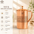 Indian Art Villa Embossed Design Copper Jug Pitcher, Serveware & Drinkware, Beneficial for Health, 1500 ML