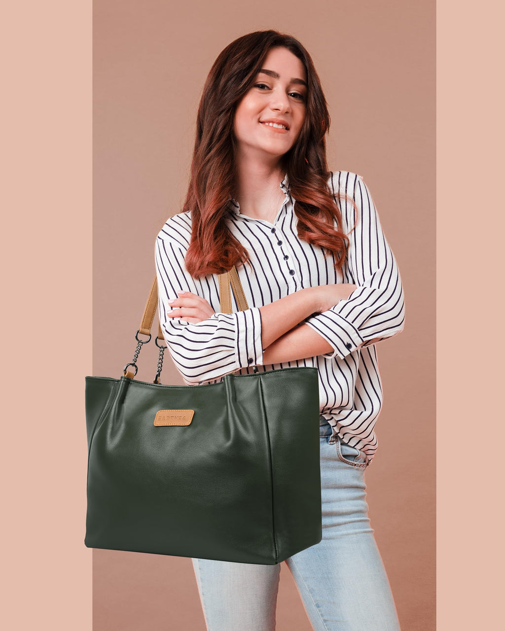 EARTHEA Tote Bag for Women | Large Faux Leather Handbag Fits 14 Inch Laptop | Stylish Shoulder Office Bag with Zipper | Spacious Work Tote for Daily Use, Travel & Shopping