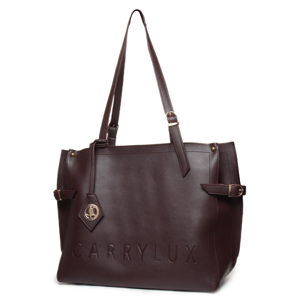Carrylux Women's Soft PU Tote Bag | Large Single Compartment Shoulder Handbag with Adjustable Strap | Office, College & Casual (Cofee Brown)