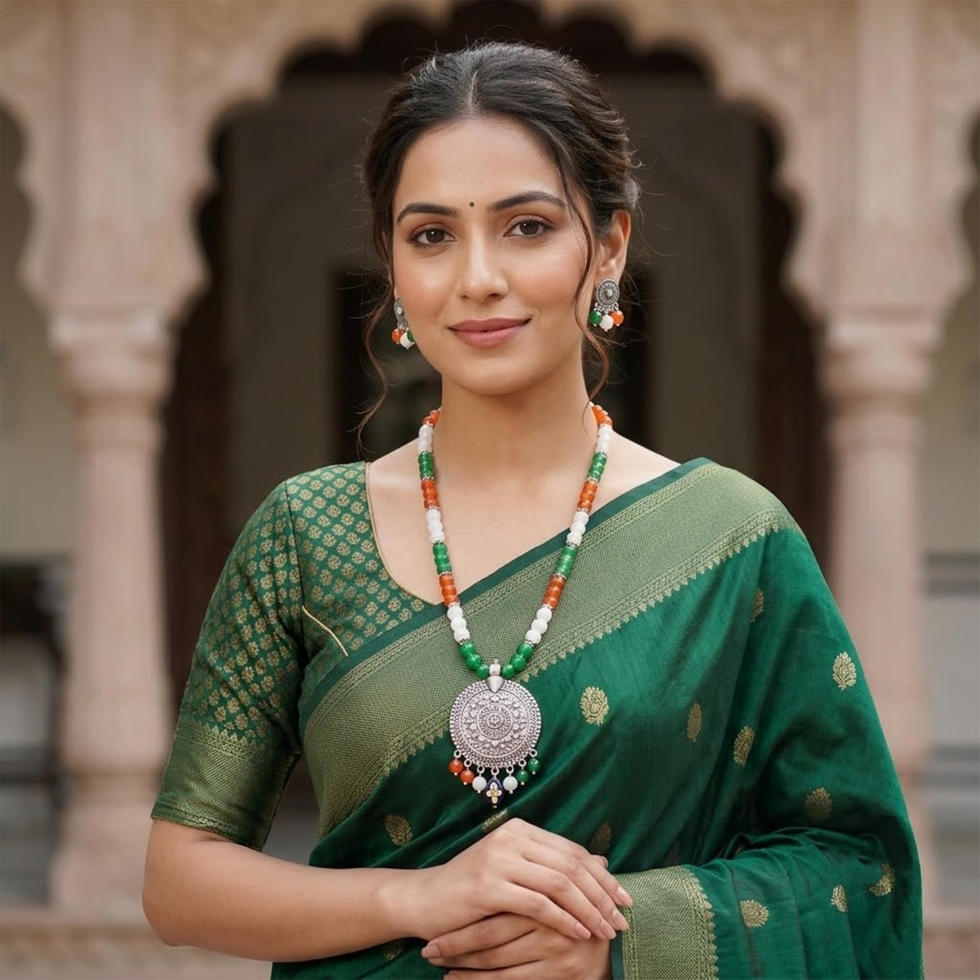 JFL - Jewellery for Less Tri Color Necklace set Handmade Patriotic Jewellery for Independence Day/Republic Day Women & Girls.