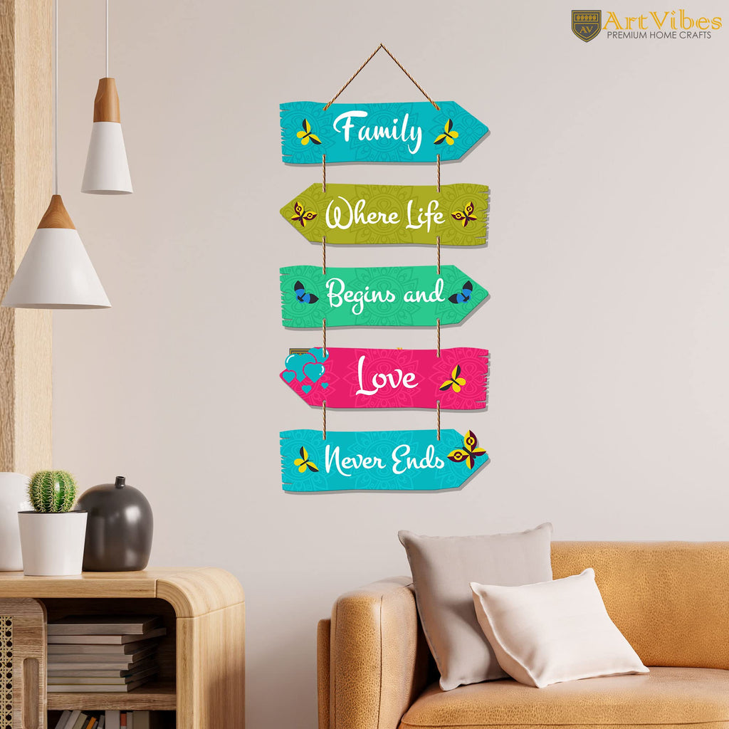 Artvibes Family Quotes Printed Wooden Wall Hanging For Home | Quotes Decor Item | Wall Accents | Gift Items | Wall Illustrations | Modern Artworks Hangings | Mdf Wall Decoration for Office(WH_7306N)