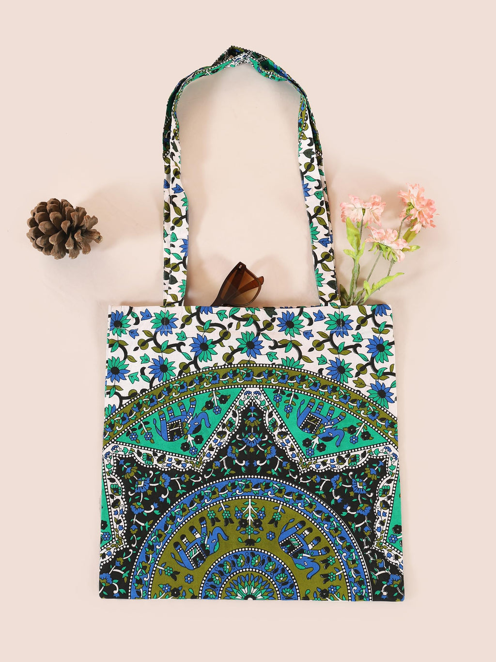 Ravaiyaa - Attitude is everything Cotton Shoulder Bag/Tote Bag For Women| Printed Multipurpose Handbag With Top Zip | Best For Shopping, Travel, Work, Beach, Office, College (Green Ombre Mandala)