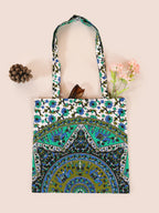 Ravaiyaa - Attitude is everything Cotton Shoulder Bag/Tote Bag For Women| Printed Multipurpose Handbag With Top Zip | Best For Shopping, Travel, Work, Beach, Office, College (Green Ombre Mandala)