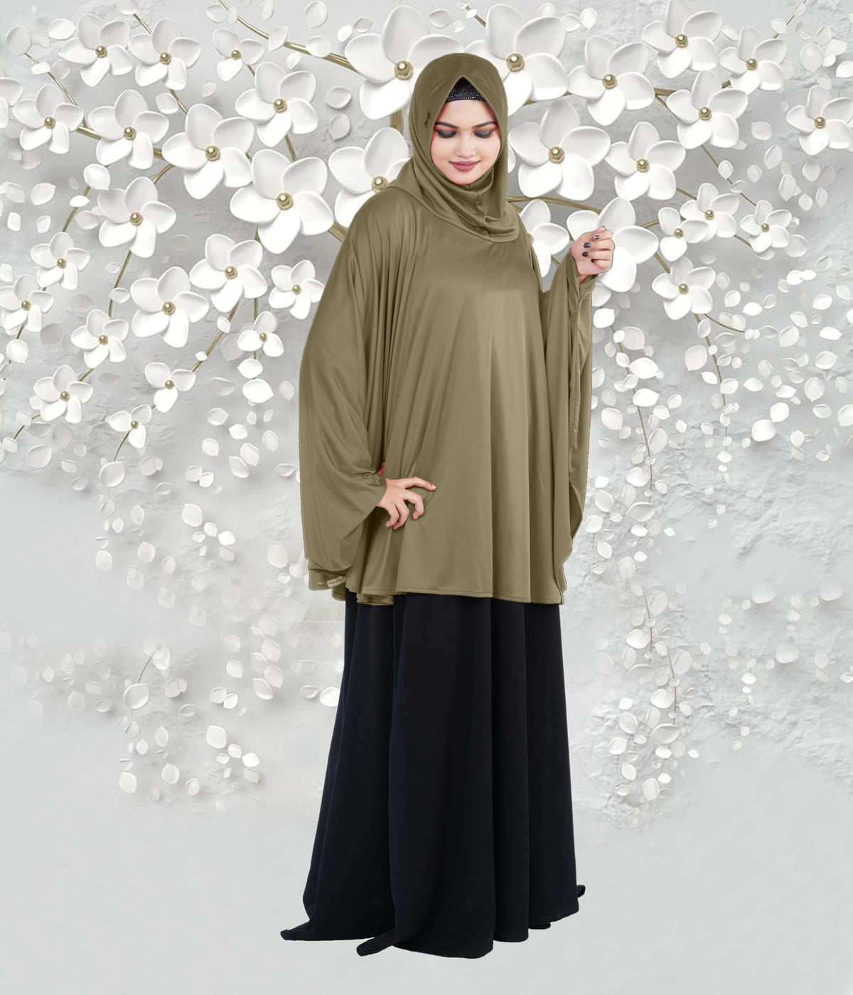 Mehar Hijab's Women's Stylish Hijab Solid Polycotton Feel Good Fabric HANANA Sleeve Hijab Free Size (Olive)