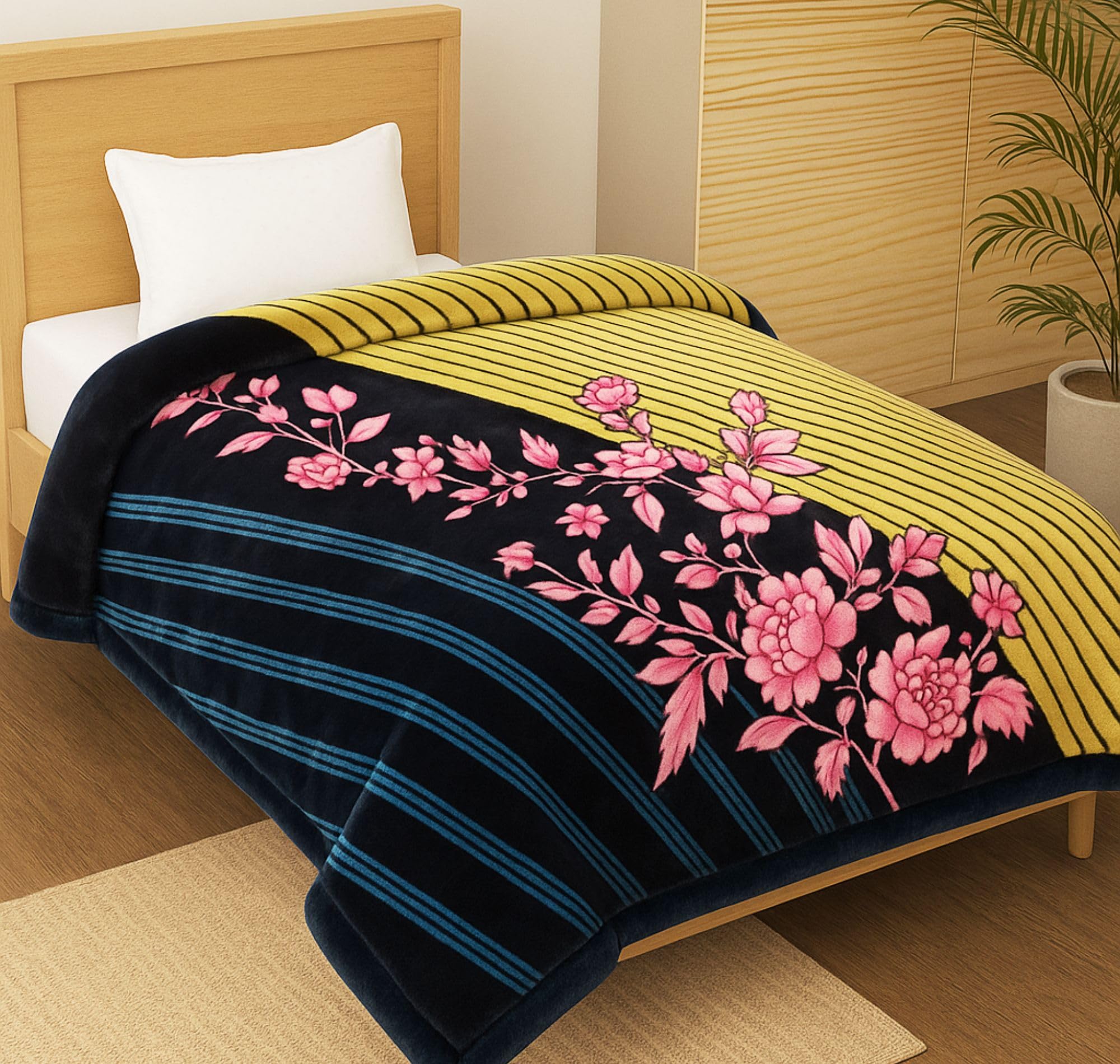BSB HOME Supersoft Printed Mink Blanket for Heavy Winter – 600 GSM Ultra Soft Luxurious Embossed Double Bed Blanket, Warm & Fluffy Cozy for Extreme Cold Weather (Blue & Pink, 150 x 230 Cm, 2500 grams) Kafalo