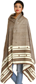 Exotic India Shawl from Kutch with Embroidered Mirrors - Color Stucco Brown
