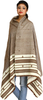 Exotic India Shawl from Kutch with Embroidered Mirrors - Color Stucco Brown