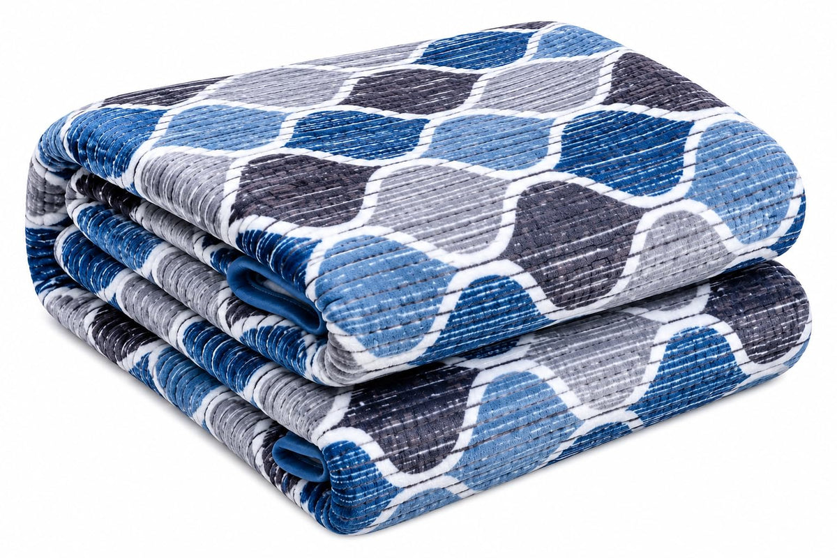 Gullivar Milan Cozy Ultra Soft Flannel Blanket for Single Bed 220x160 cm| Luxury Throw for Couch, Sofa, Camping & Travel| 250 GSM Printed Warm AC Blanket for Winter & All Season (Blue & Grey) Kafalo