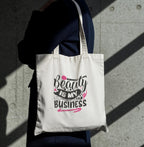 Reusable Cotton Fabric Beauty Is My Business Quote Printed Tote Bag Ideal for Travel Shopping College & Office Use
