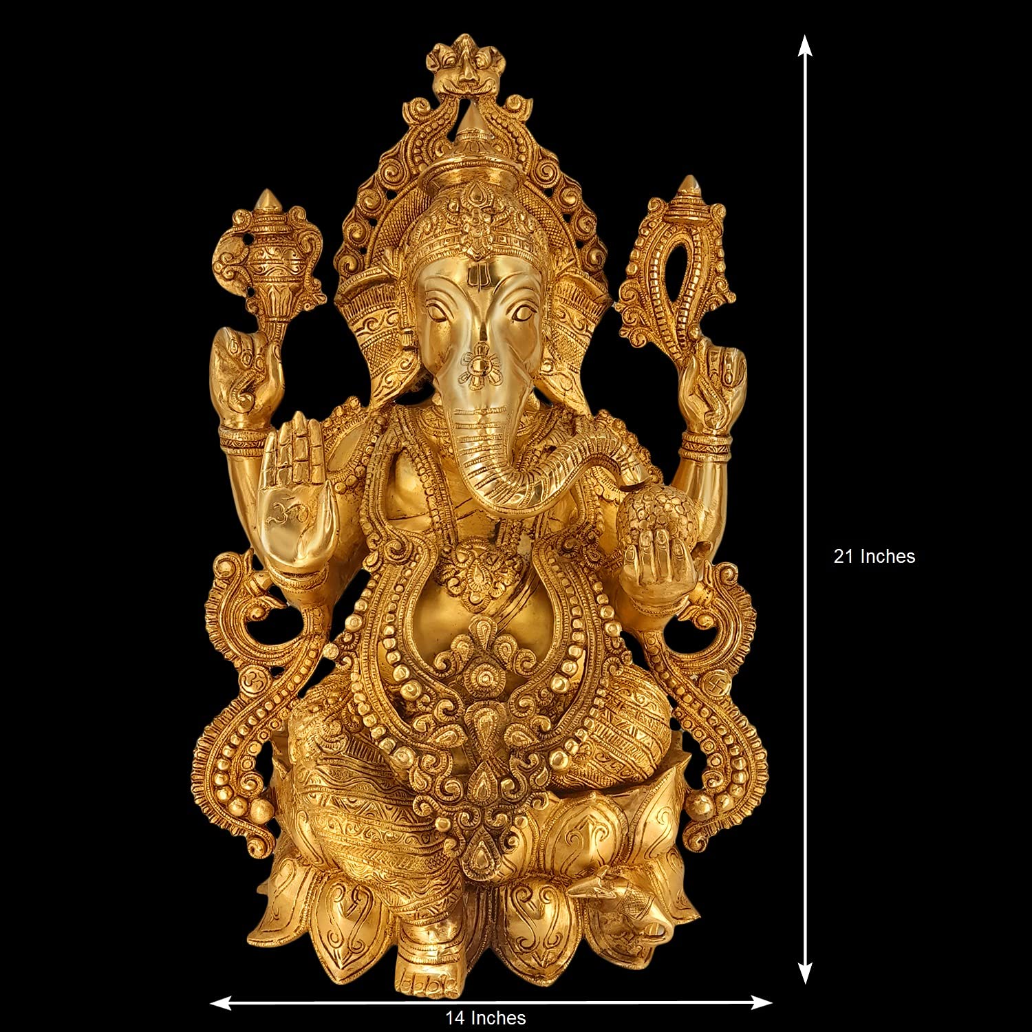 SVARUP Brass Ganesha Idol for Home Decoration Ganpati Statue Murti for Gift Height 21 Inch Weight 22 Kg Color Gold