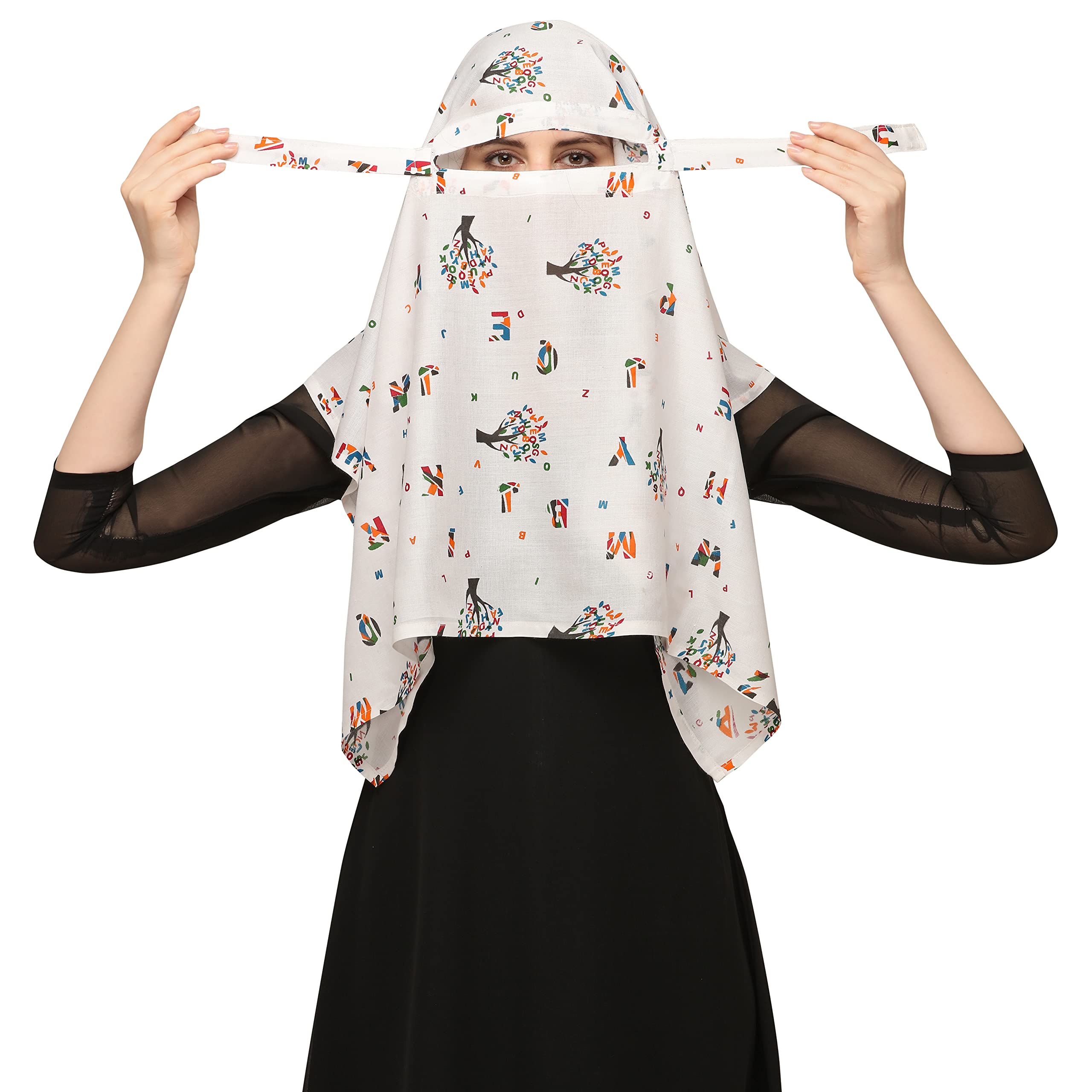 7 season's Cotton Scarf Cum Mask Universal Size Usable For Vehicle Driver For Sunlight UV Protection White Printed Design For Girl & Women (ABCD - s), For Female